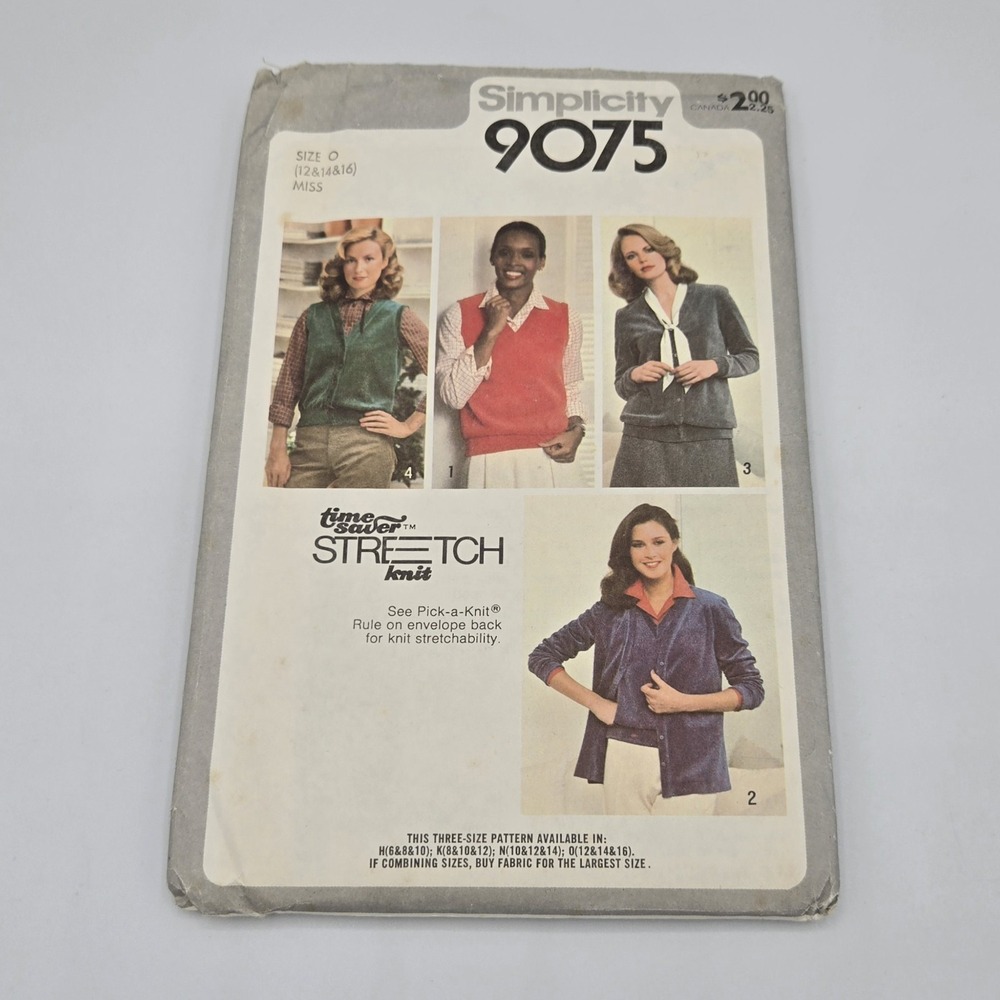 Vintage 1979 Simplicity 9075 Sewing Pattern Misses Knit Cardigan Vest Size 12-16